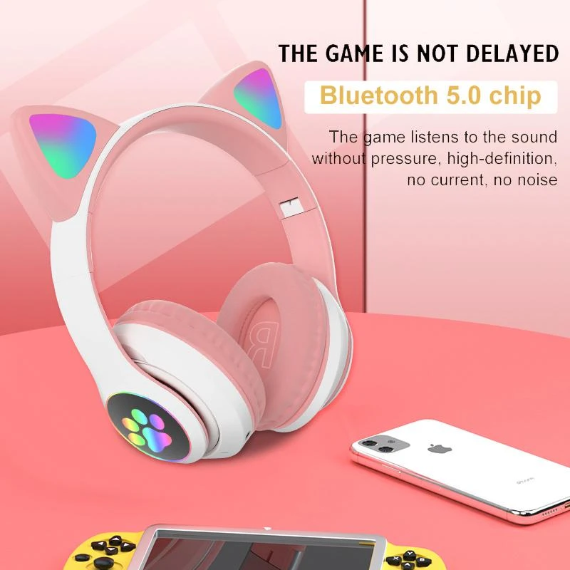 stn28-led-cat-ear-headset-noise-cancelling-headphones-bluetooth-5.0-colorful-kids-headset-support-tf-card-3.5mm-plug-with-mic-0434