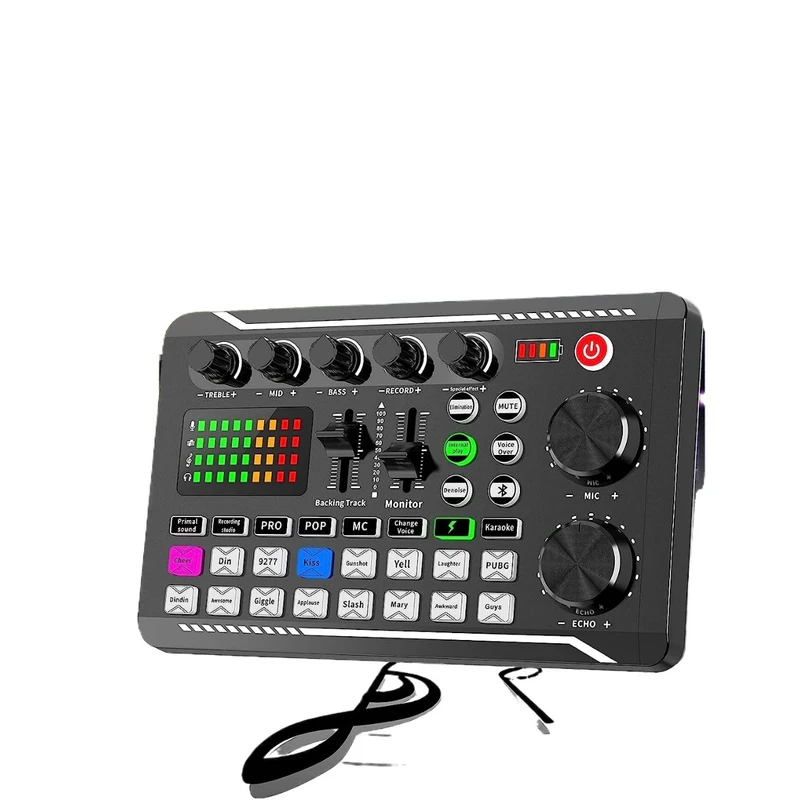 F998 Bluetooth Stereo Audio Mixer, Live Sound Card and Audio Interface with DJ Mixer Effects and Voice Changer, for Live Youtube Streaming, PC, Recording Studio and Gaming