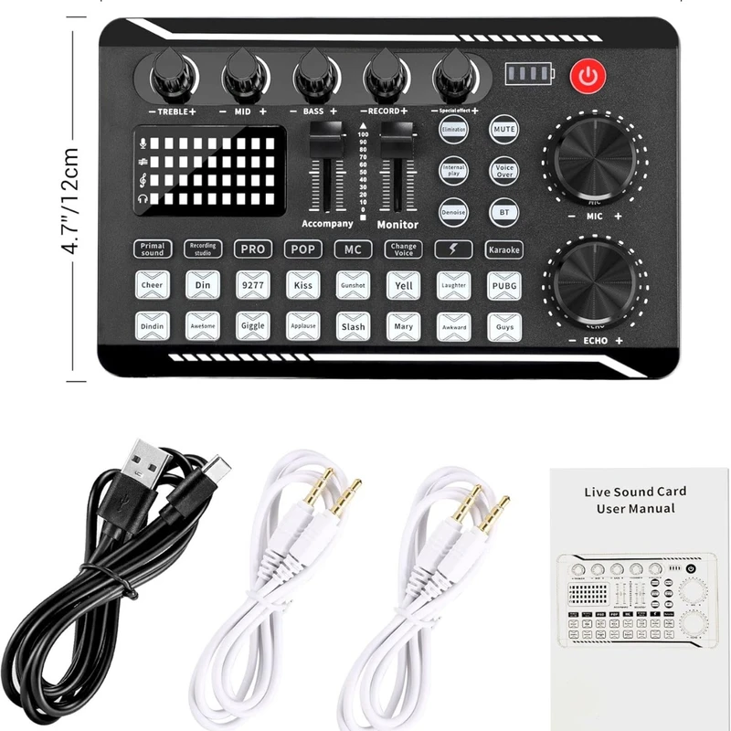 F998 Bluetooth Stereo Audio Mixer, Live Sound Card and Audio Interface with DJ Mixer Effects and Voice Changer, for Live Youtube Streaming, PC, Recording Studio and Gaming - Image 3