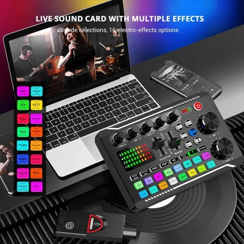 F998 Bluetooth Stereo Audio Mixer, Live Sound Card and Audio Interface with DJ Mixer Effects and Voice Changer, for Live Youtube Streaming, PC, Recording Studio and Gaming - Image 4