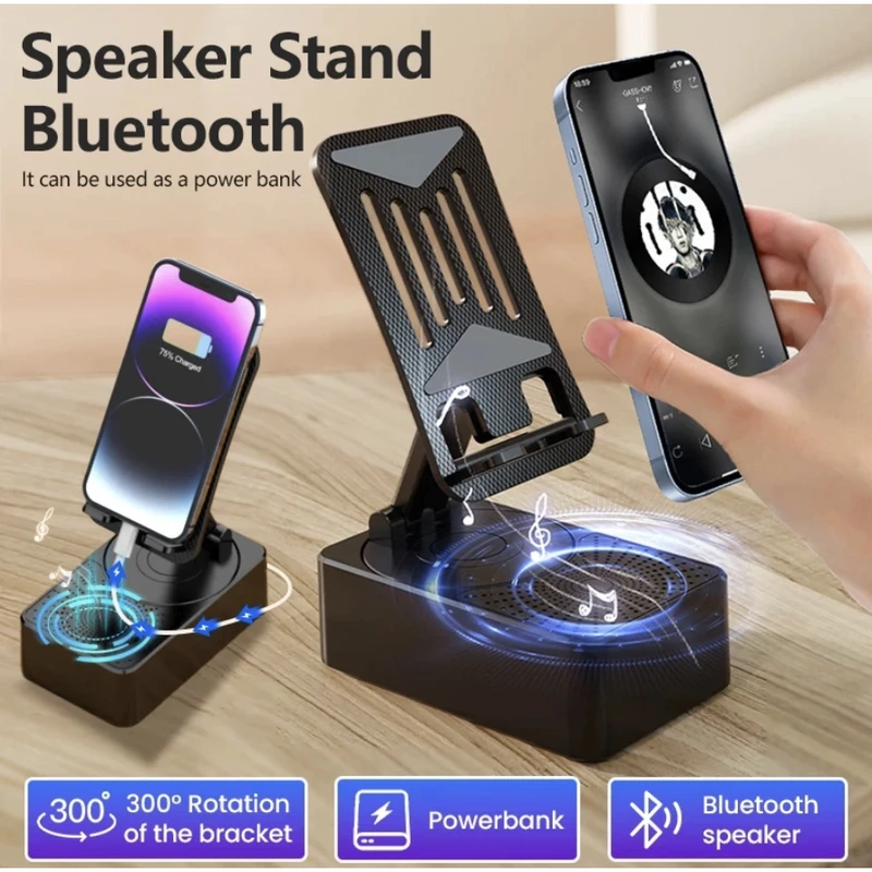 FORIDE 3 In1 Mobile Phone Holder Portable Foldable Mobile Phone Holder with Bluetooth Speaker Mobile Phone Charging - Image 6