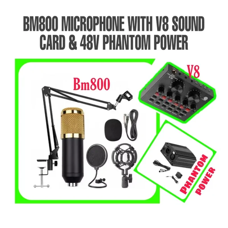 BM800 Condenser Microphone With PHANTOM Power Supply BM800 Microphone BM 800 mic for pc BM-800 microphone for mobile studio microphone for recording - Image 3