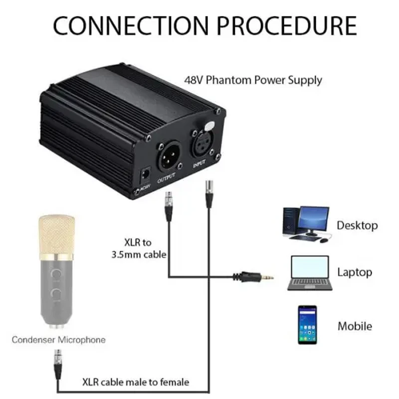 BM800 Condenser Microphone With PHANTOM Power Supply BM800 Microphone BM 800 mic for pc BM-800 microphone for mobile studio microphone for recording - Image 4