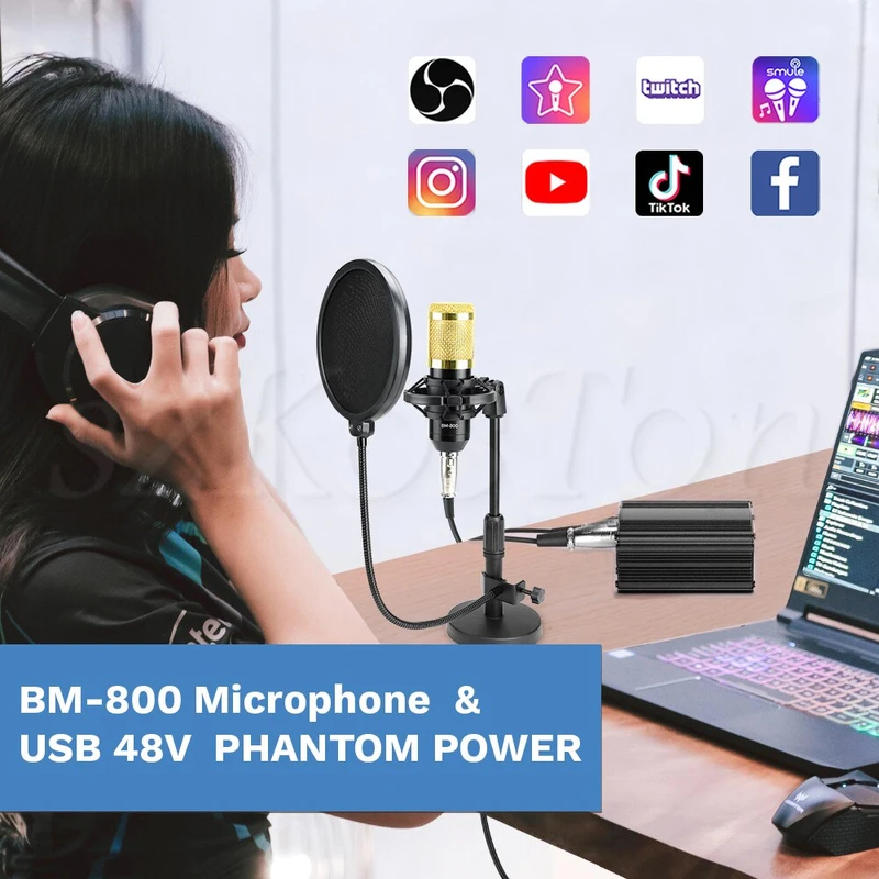 BM800 Condenser Microphone With PHANTOM Power Supply BM800 Microphone BM 800 mic for pc BM-800 microphone for mobile studio microphone for recording - Image 5