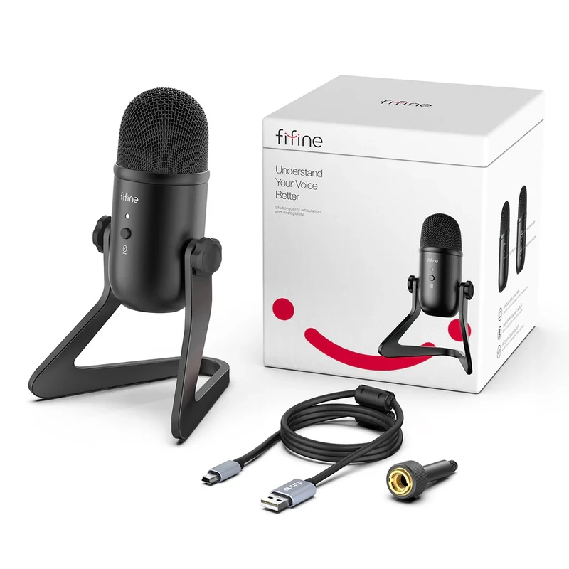 Fifine K678 Studio USB Microphone with a Live Monitoring & Gain Controls for Podcasting – Black