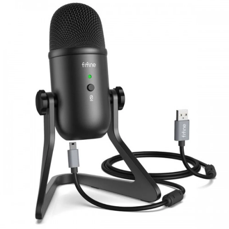 Fifine K678 Studio USB Microphone with a Live Monitoring & Gain Controls for Podcasting – Black