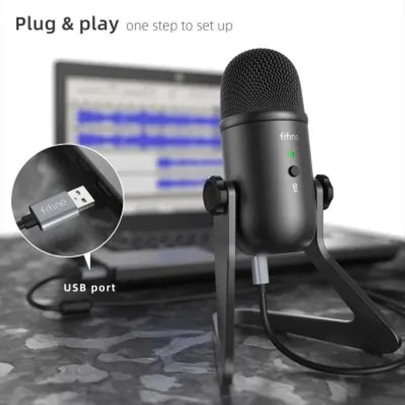 Fifine K678 Studio USB Microphone with a Live Monitoring & Gain Controls for Podcasting – Black - Image 6