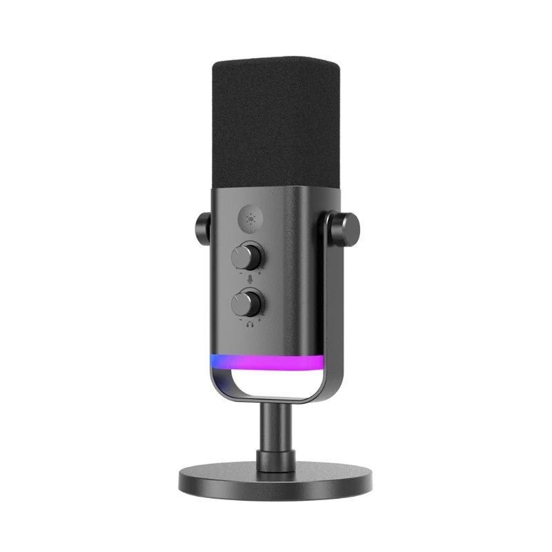 FIFINE AmpliGame AM8 USB/XLR Dynamic Microphone with RGB, Touch-mute, I/O Controls, Live Monitoring for Streaming
