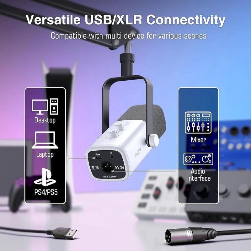FIFINE AmpliGame AM8 USB/XLR Dynamic Microphone with RGB, Touch-mute, I/O Controls, Live Monitoring for Streaming - Image 7