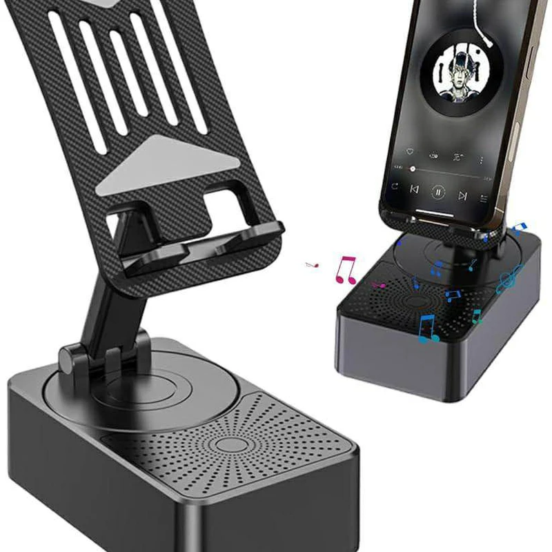Foldable Mobile Phone Desk Holder,Wireless Speaker with Stand - 3 in 1 Mobile Phone Holder,360 Rotating Phone Stand,Phone Stand with Speaker, Cellphone Holder with Bluetooth Speaker