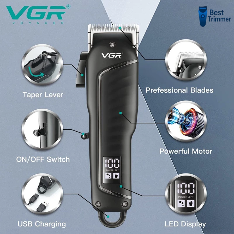 VGR V-683 Cordless Hair Clipper with Taper Lever Adjustment for Men