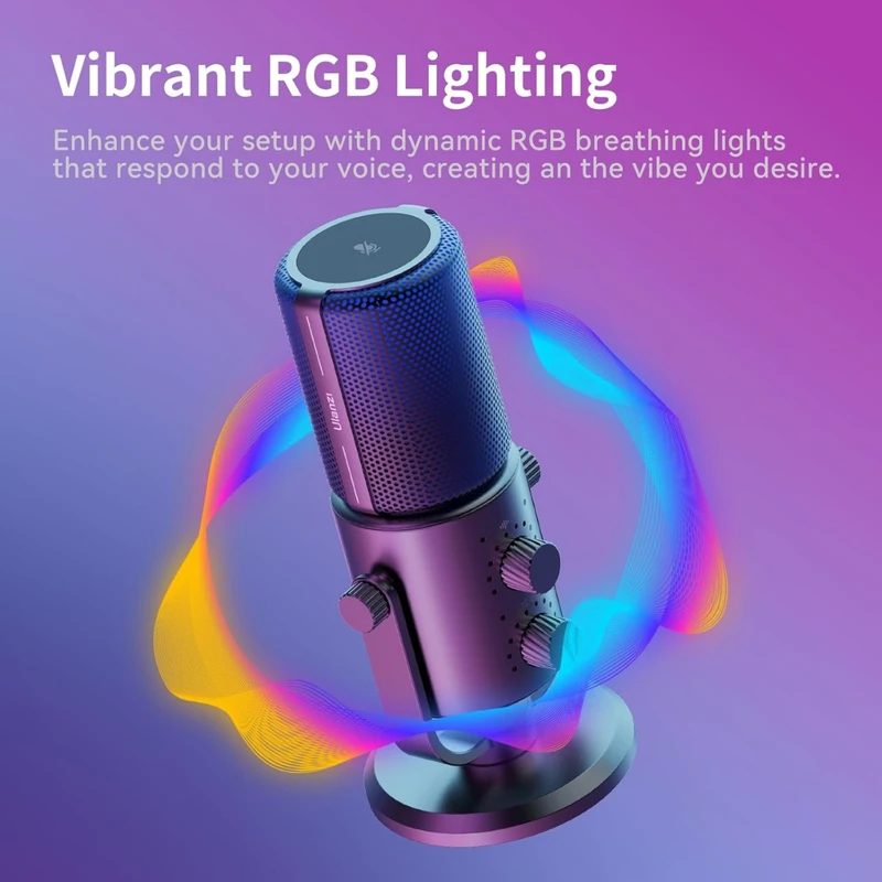 ULANZI DCM-05 Gaming PC Microphone USB Desktop Condenser Microphone with RGB Light, Mute Button, Headphones Jack, Desktop Stand, Plug & Play - Image 4