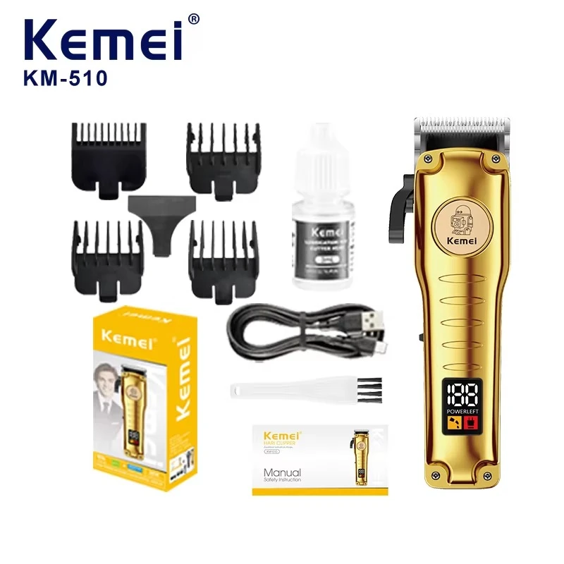 Kemei Km-510 Adjustable Blade Hair Cutter with Accessories Adeptors Professional Hair Clipper