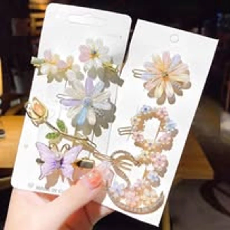 Colorful crystal flower four- hairpin set