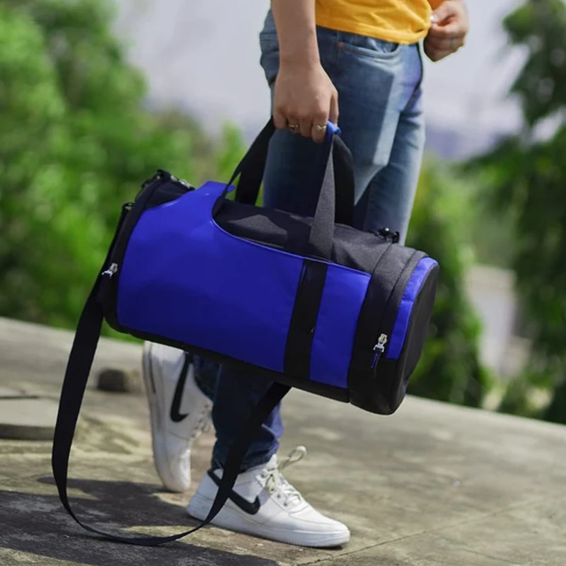31 L Designer Gym Duffle Bag with Shoe Compartment - Royal Blue/Red