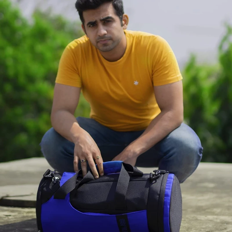 31 L Designer Gym Duffle Bag with Shoe Compartment - Royal Blue/Red