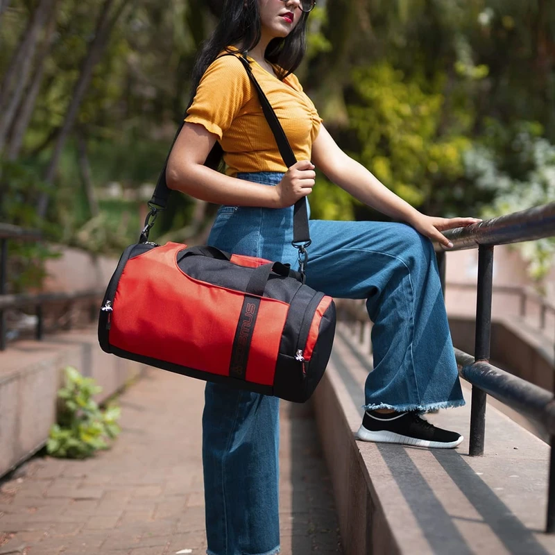 31 L Designer Gym Duffle Bag with Shoe Compartment - Royal Blue/Red - Thumbnail 9