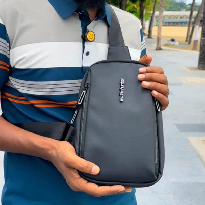 Men's Oxford Chest Bag | Casual Crossbody Shoulder Bag | Small Diagonal Bag for Men and Women | Black