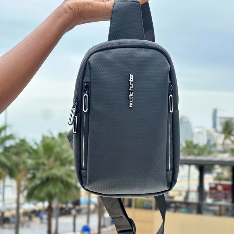 Men's Oxford Chest Bag | Casual Crossbody Shoulder Bag | Small Diagonal Bag for Men and Women | Black - Thumbnail 6