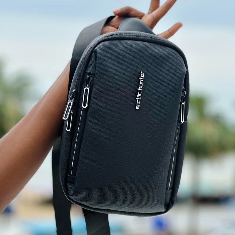 Men's Oxford Chest Bag | Casual Crossbody Shoulder Bag | Small Diagonal Bag for Men and Women | Black - Thumbnail 8
