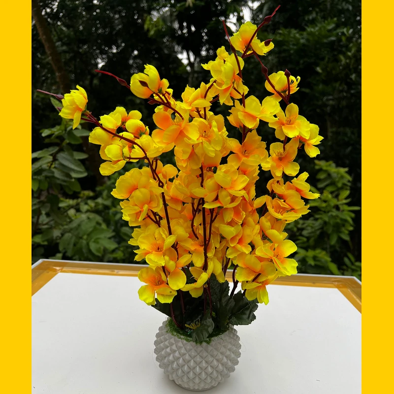 Cherry Blossom Flower in Plastic Vase Yellow