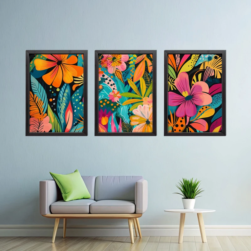 Set Of 3 Vibrant Flowers Combo Frame