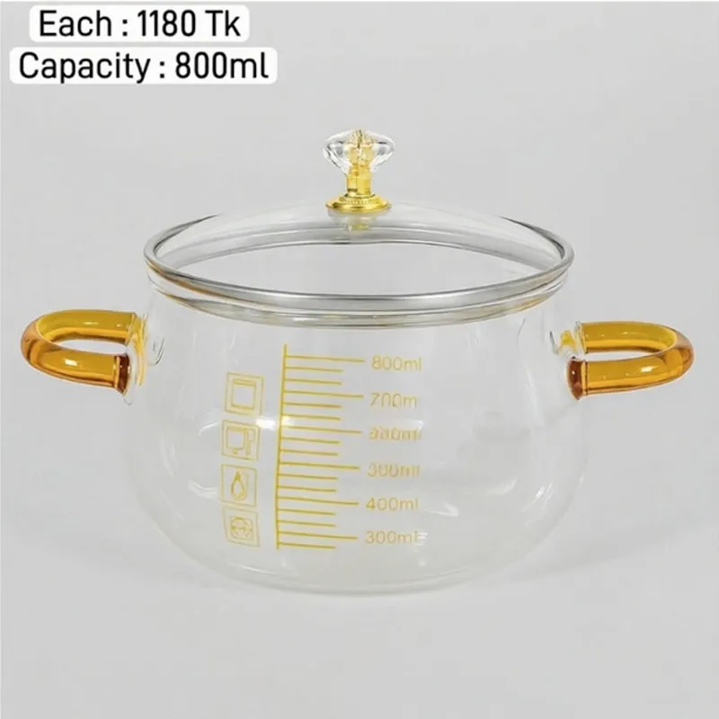800ml Borosilicate Binaural Heat & Fire Proof Scaled Transparent Household Imported Glass Casserole Pot