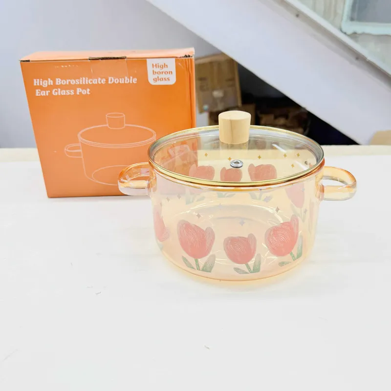 1.8 Liter Borosilicate Tulip Design Glass Cooking pot