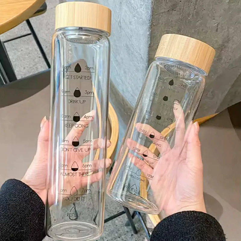 Scaled Hot & Cold Transparent Imported Household Travel Friendly Glass Water Juice Tea Coffee Milk Bottle 🍋🍶🥑