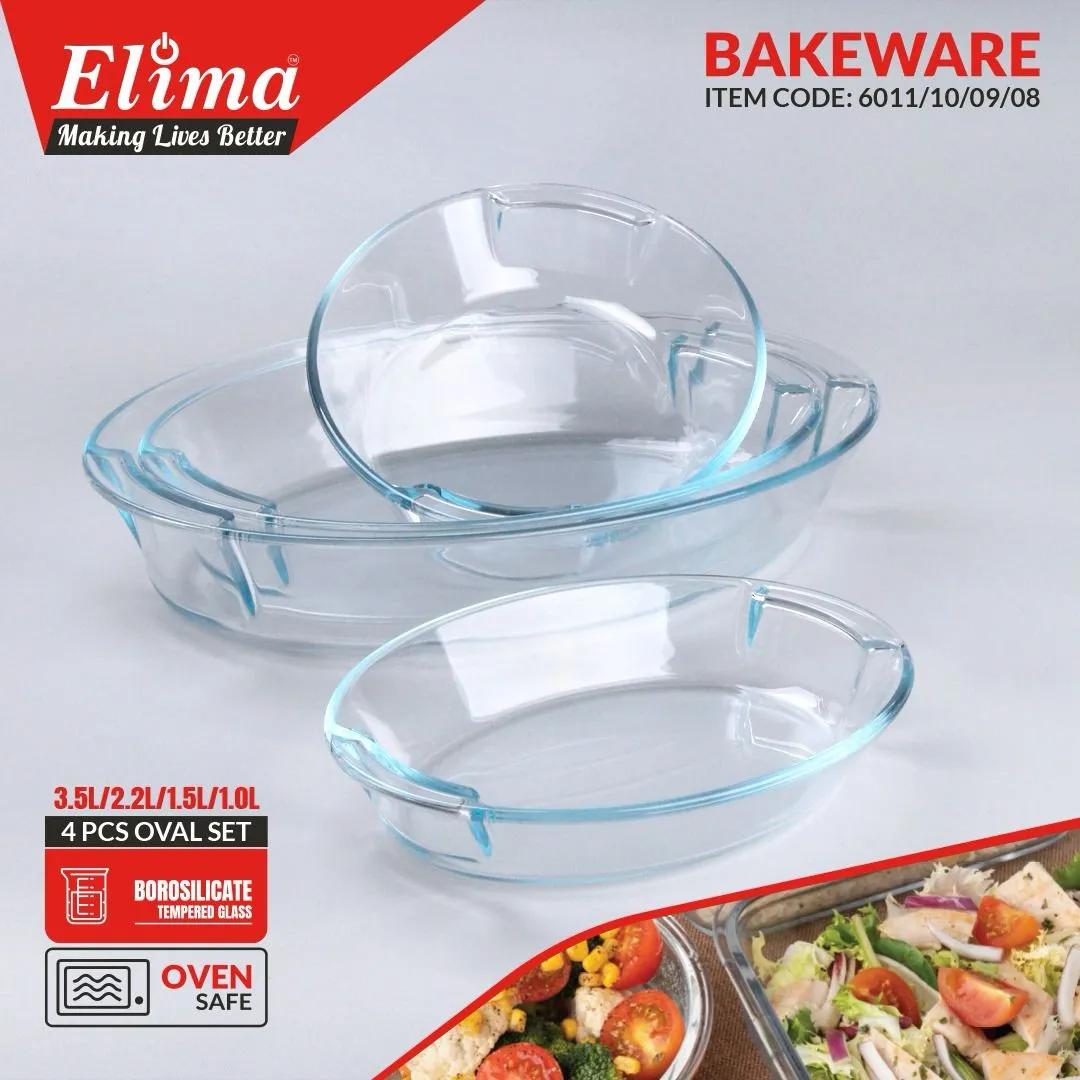 4 Pcs Oven Proof Glass Serving Set  – 3.5L, 2.2L, 1.5L,1L