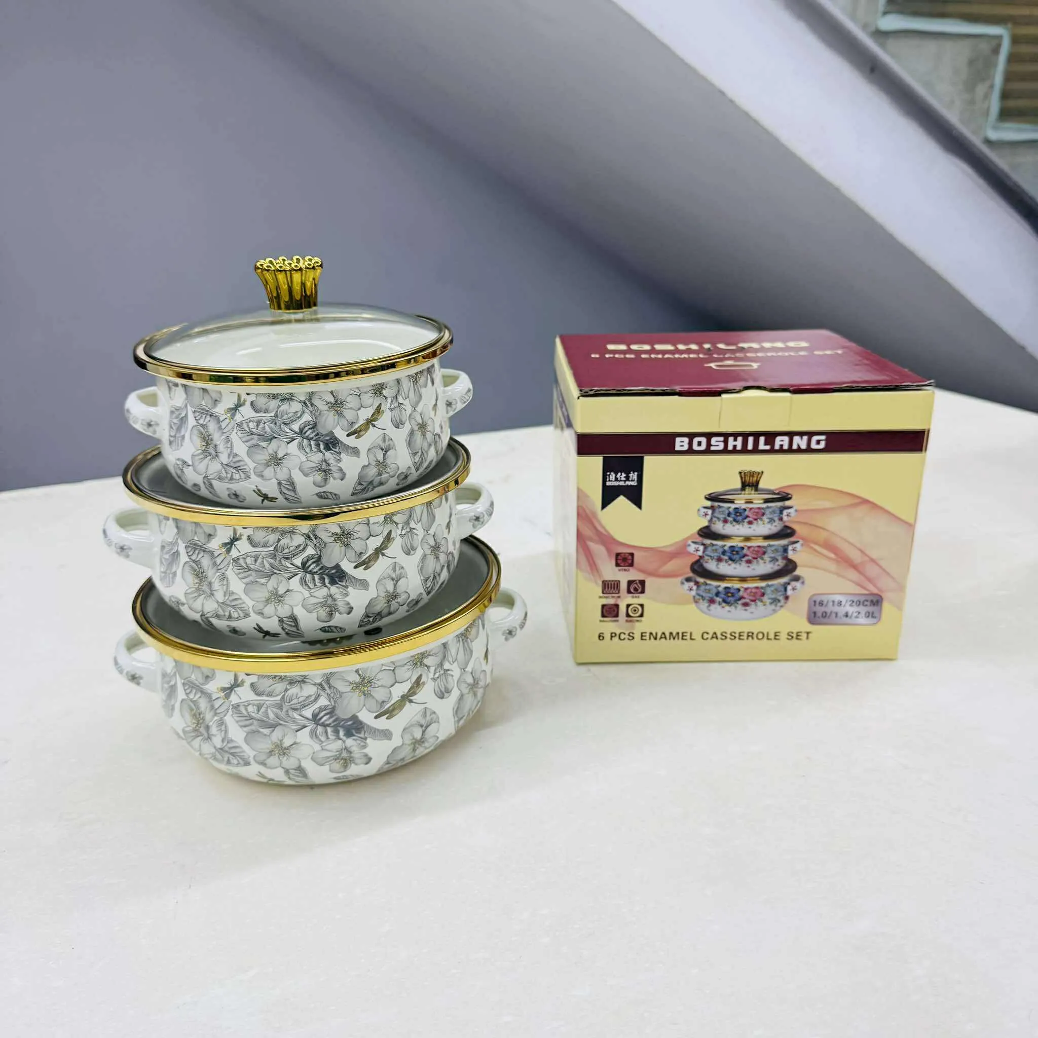 1/1.4/2 Liter size 3pc Enamel Steel Casserole set