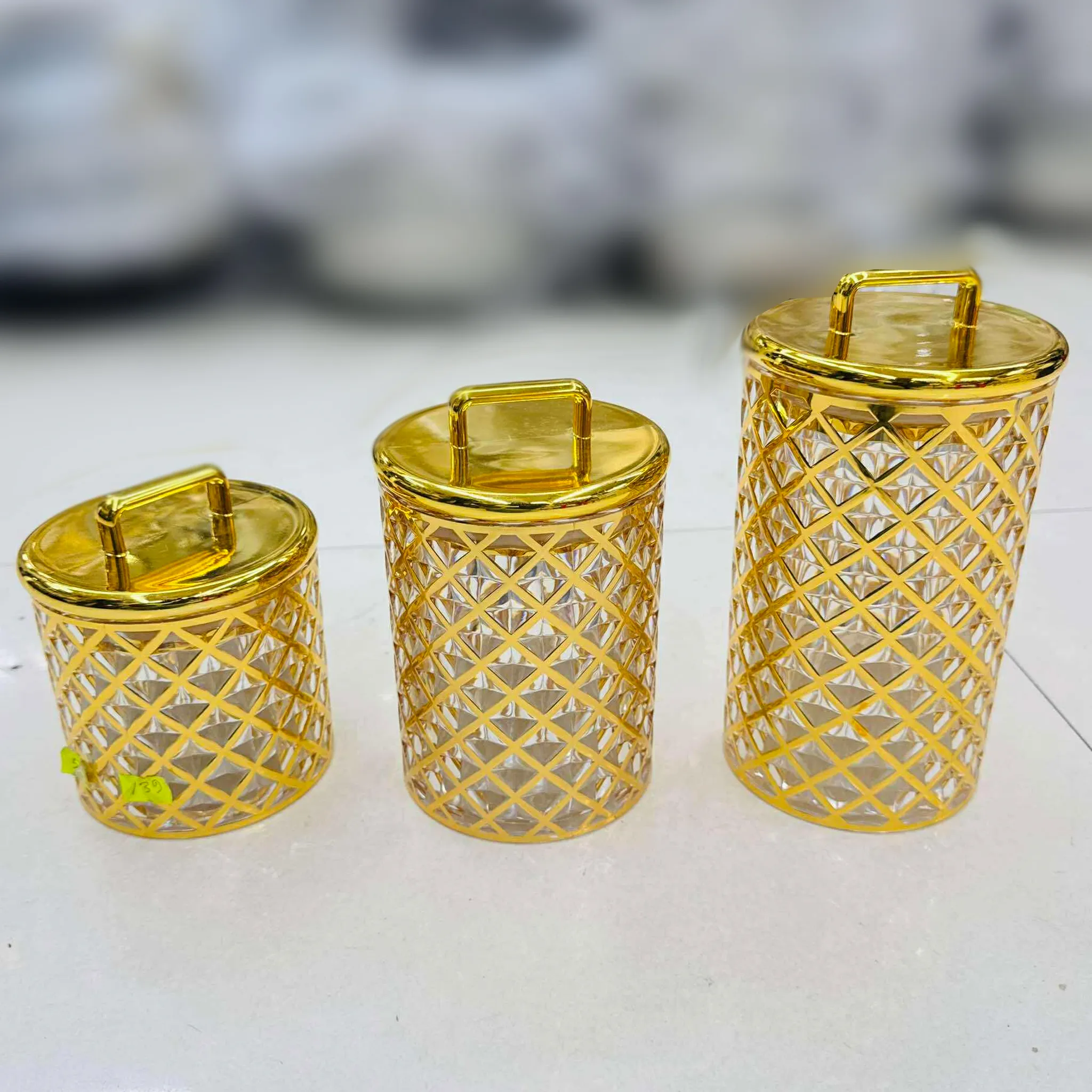 3pc Acrylic Spice Golden  Colour Jar Set