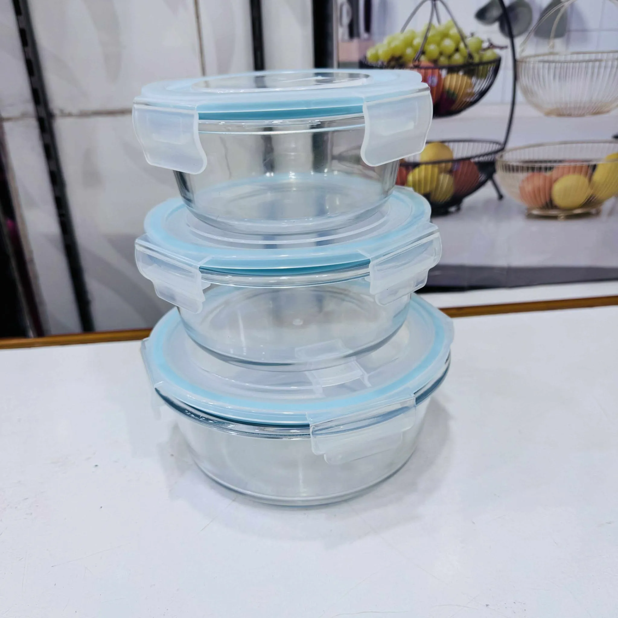 3pc Transparent Round Design Glass Container