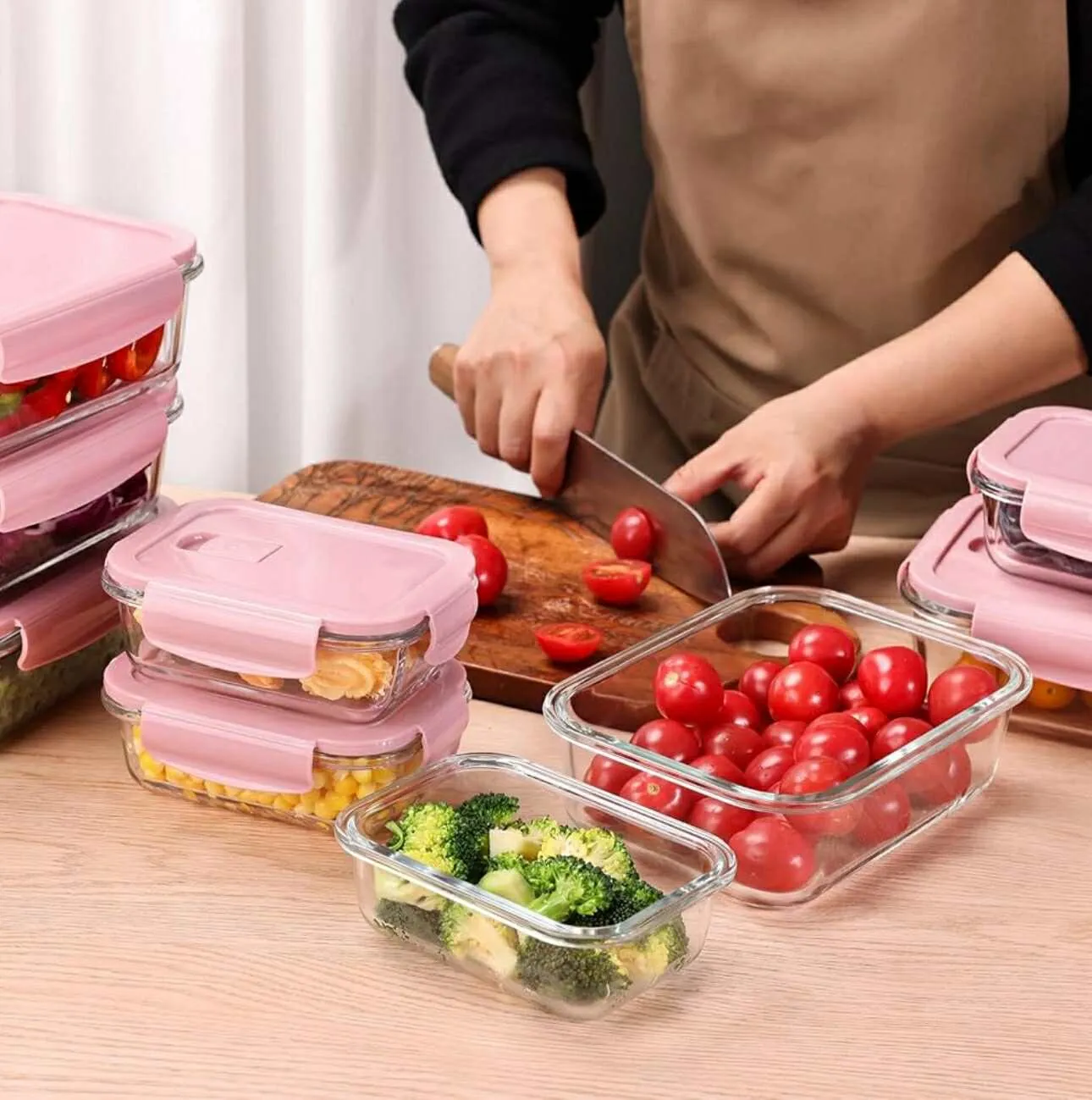 3pc Airtight Glass  Food Container set with Pink Color Lid - Image 3