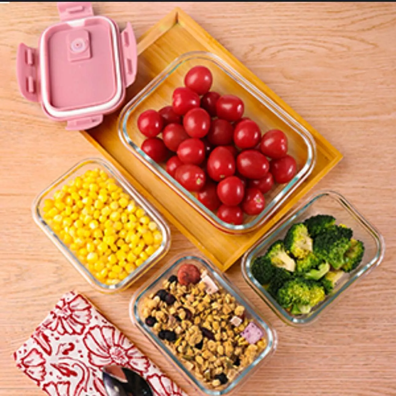3pc Airtight Glass  Food Container set with Pink Color Lid - Image 4