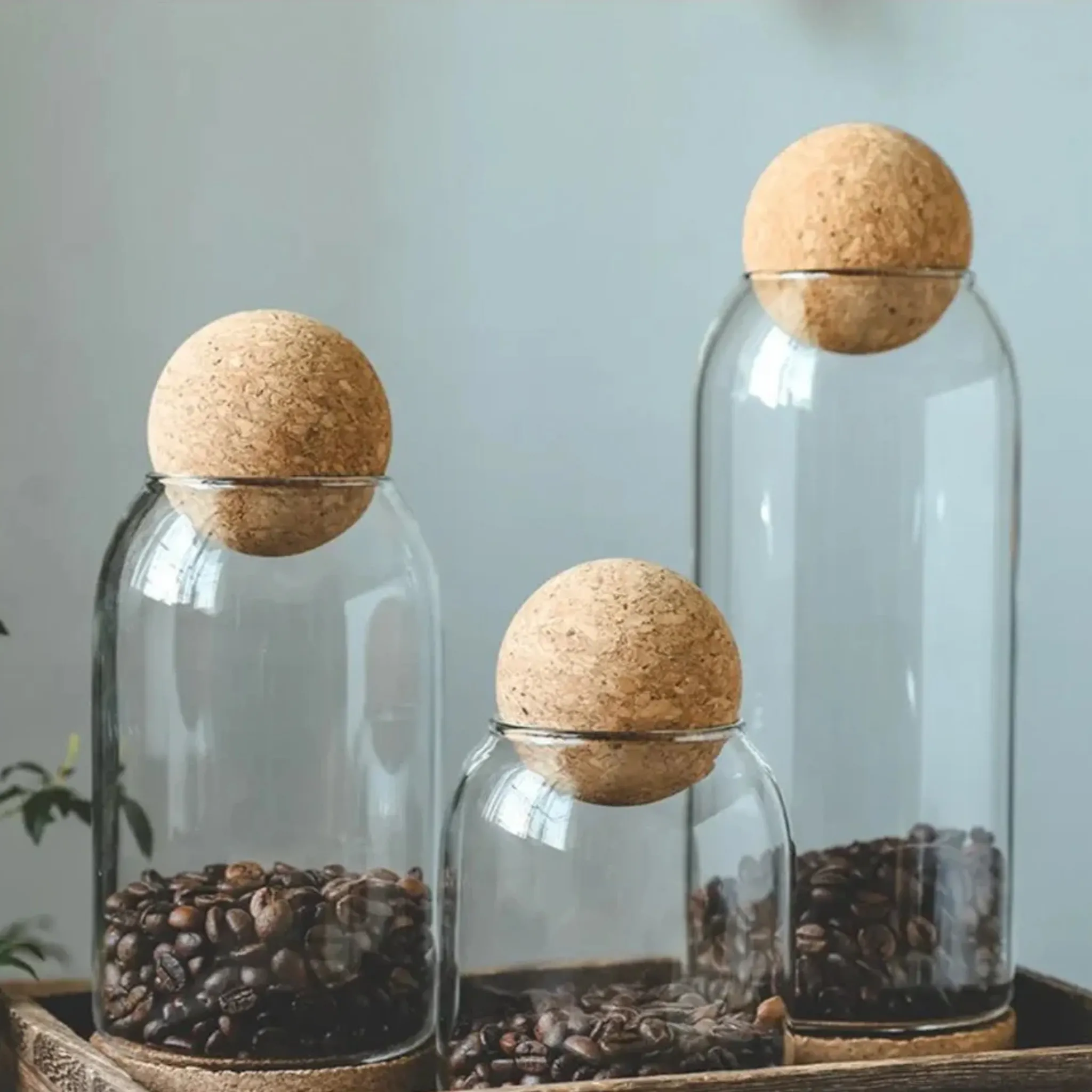 Single Glass Storage Jars with Cork Ball Lid