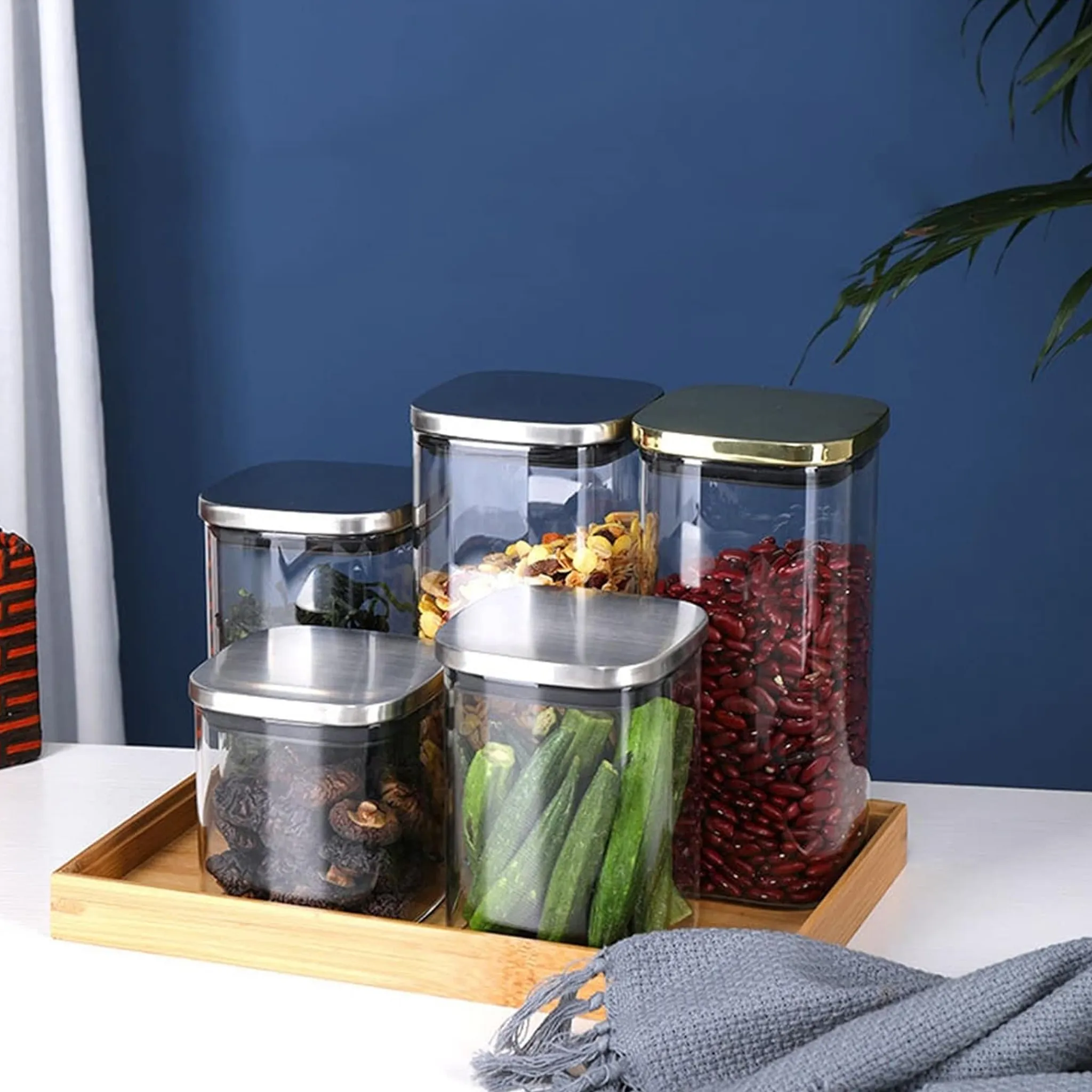 Borosilicate Classic Square Glass Jar Stainless Steel Lid