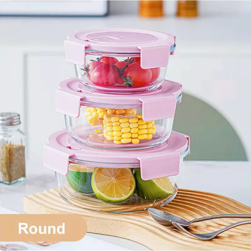 3pc Pink colour  Transparent Round Design Glass Container