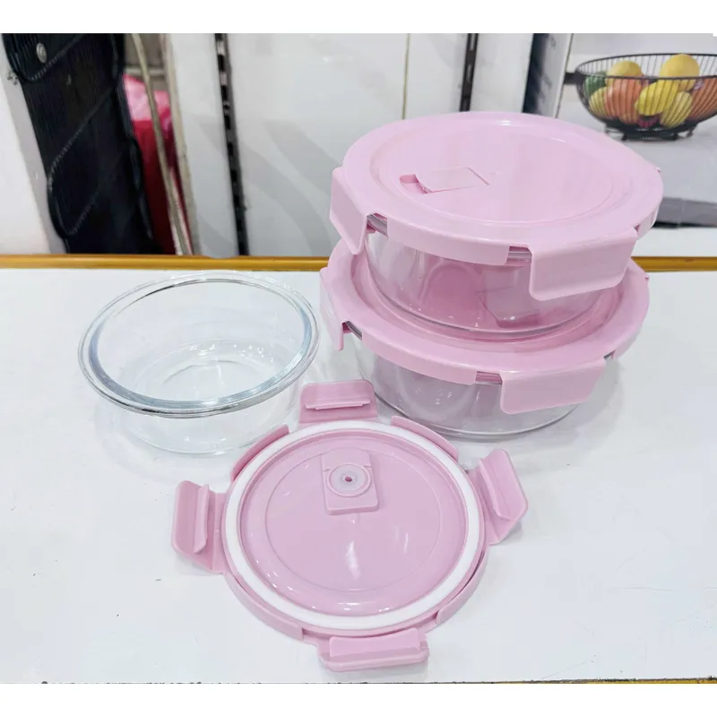 3pc Pink colour  Transparent Round Design Glass Container