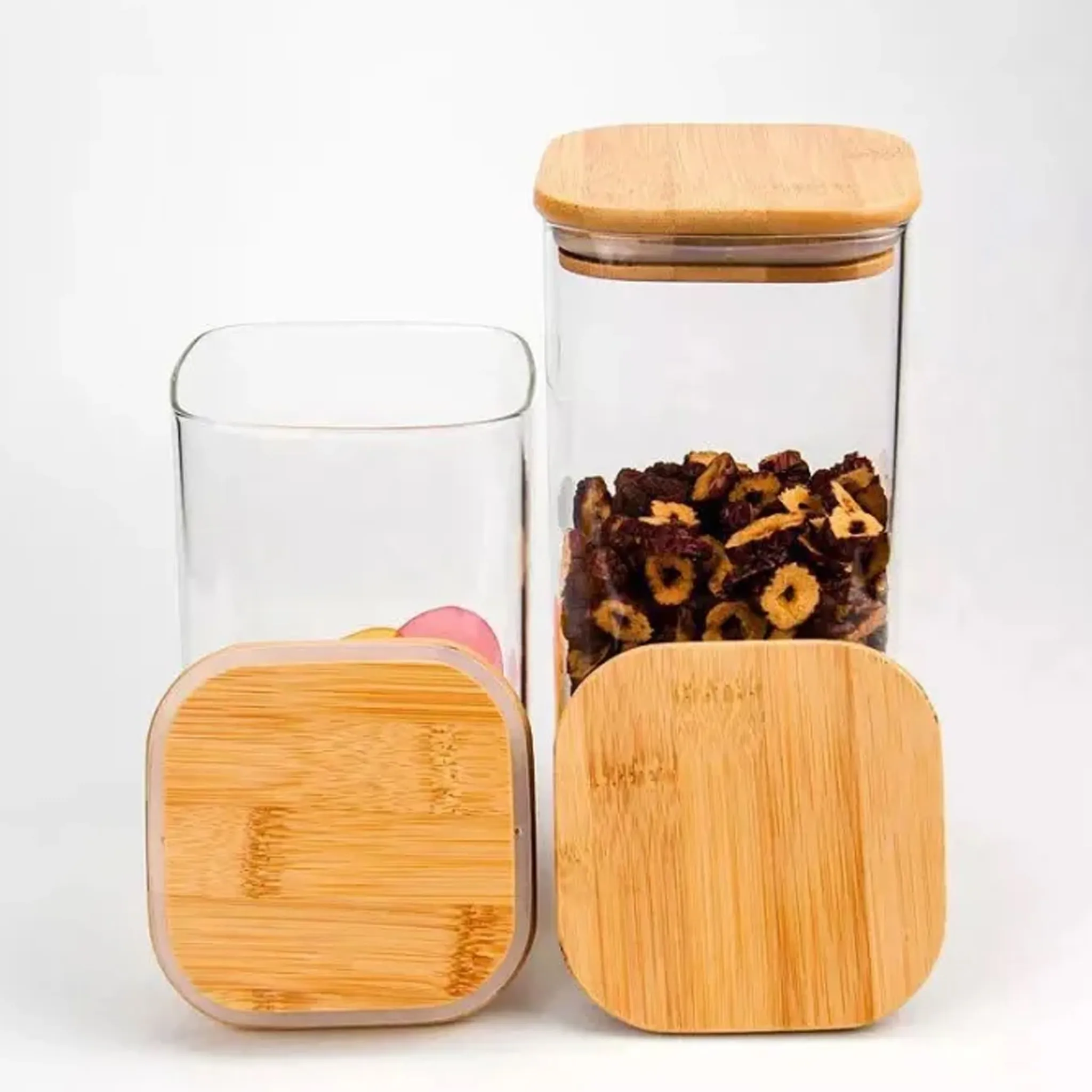 Square Shape Glass Jar With Bamboo Lid 800ml 1000ml