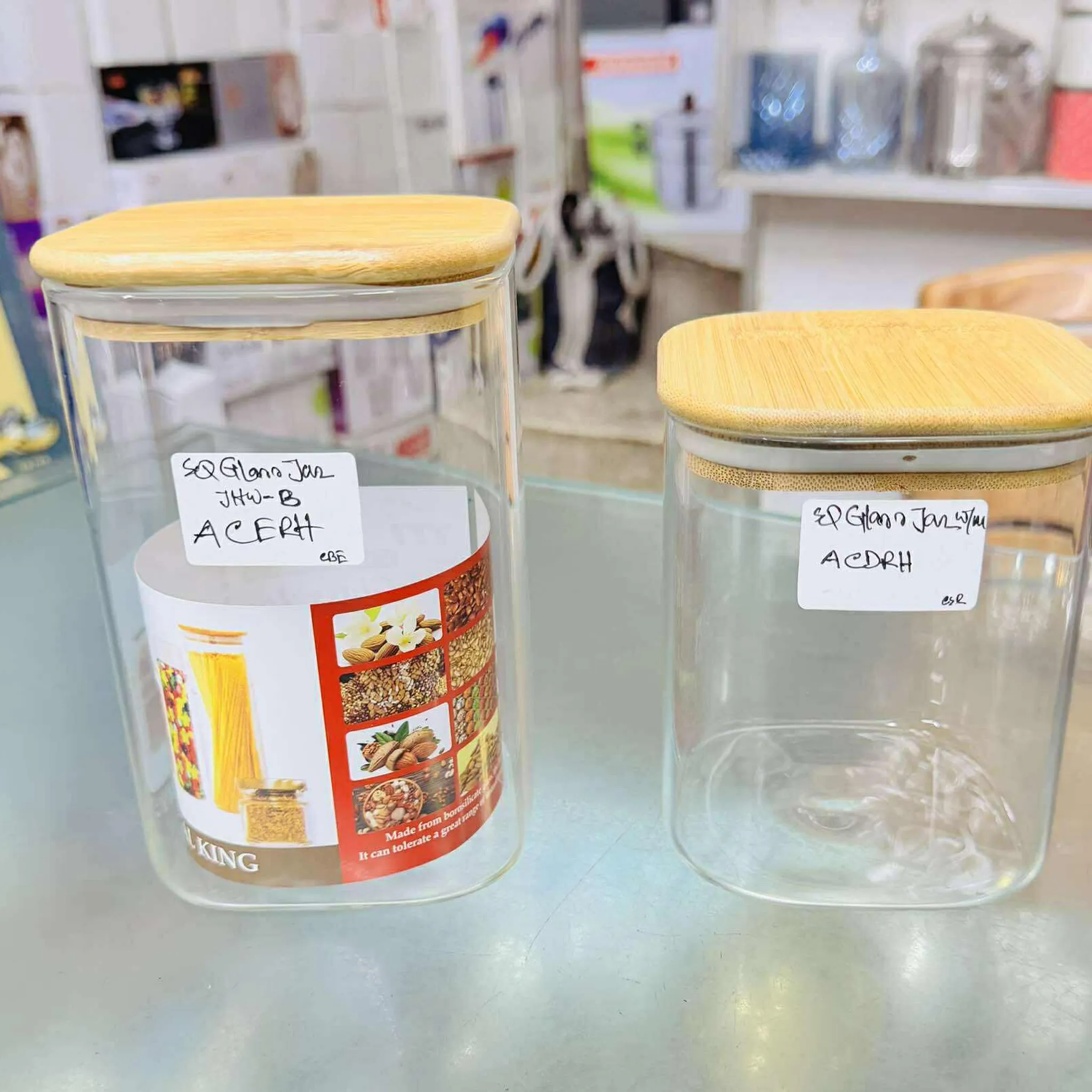 Square Shape Glass Jar With Bamboo Lid 800ml 1000ml