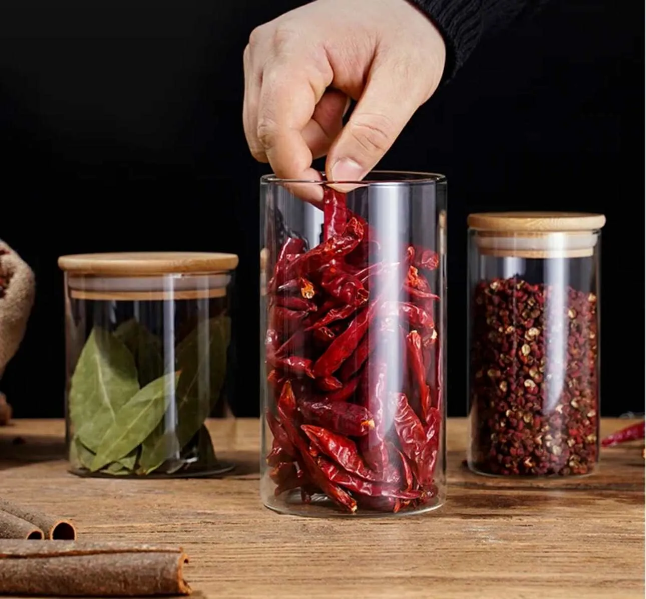 3pc Mini Glass Masala jar set 220ml 270ml 320ml
