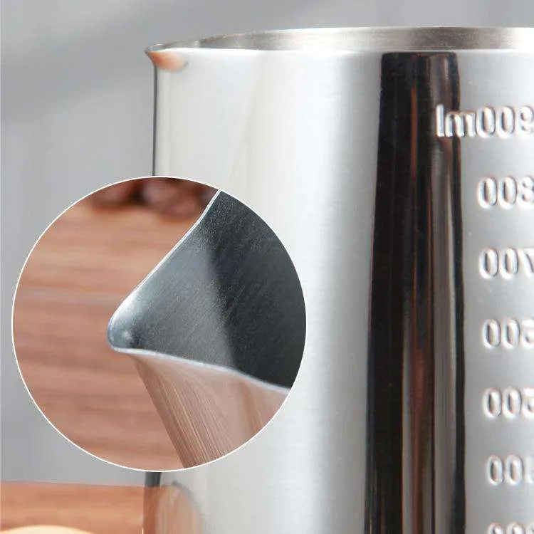 Stainless Steel Coffee Milk Frothing Pitcher – Measuring Cup Compatible with Handheld Milk Foam Machines (350ml / 600ml / 1000ml) - Image 4