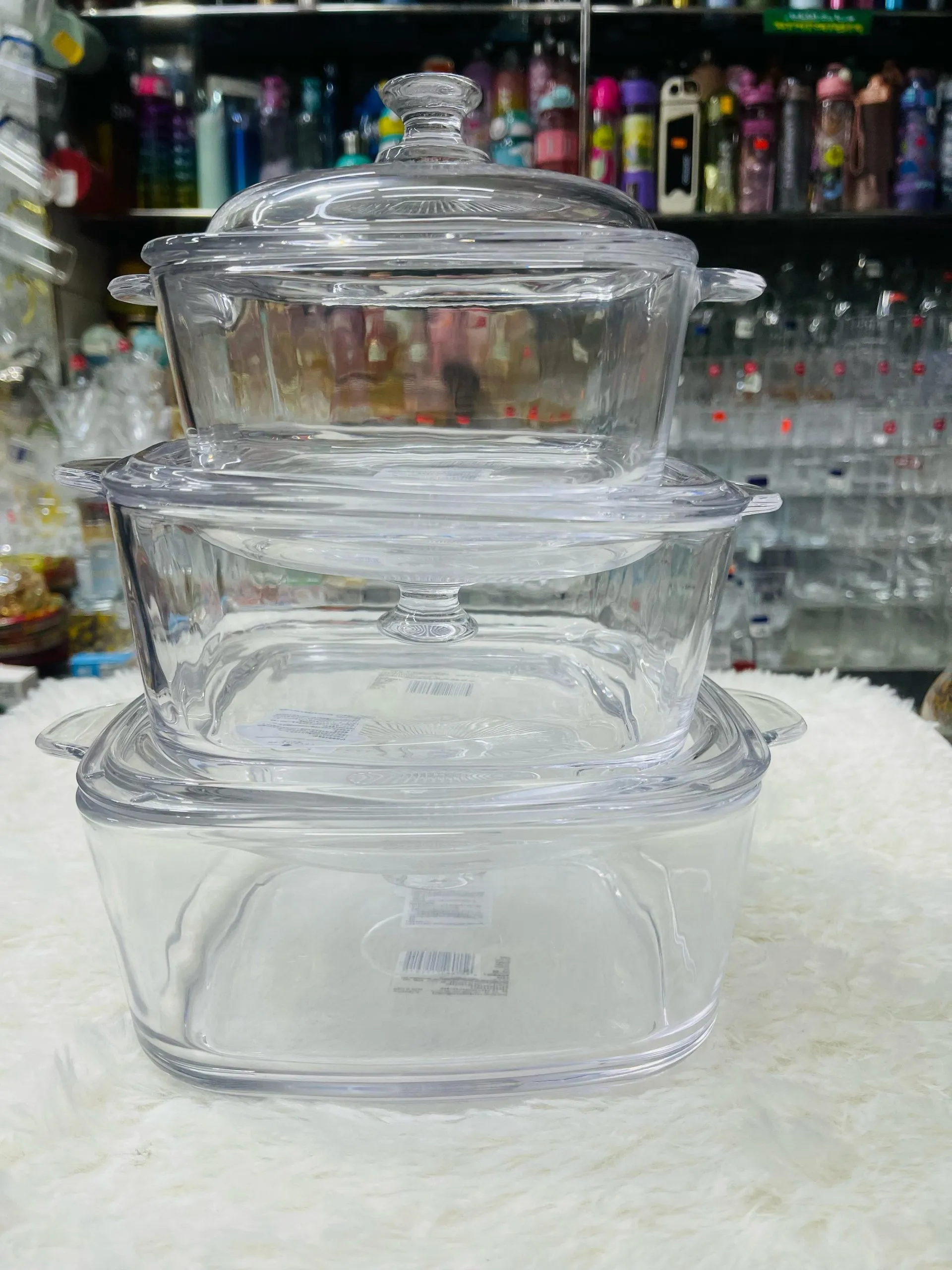 3pc  Glass Bowl Set With Lid Heat Resistant Glass Pot