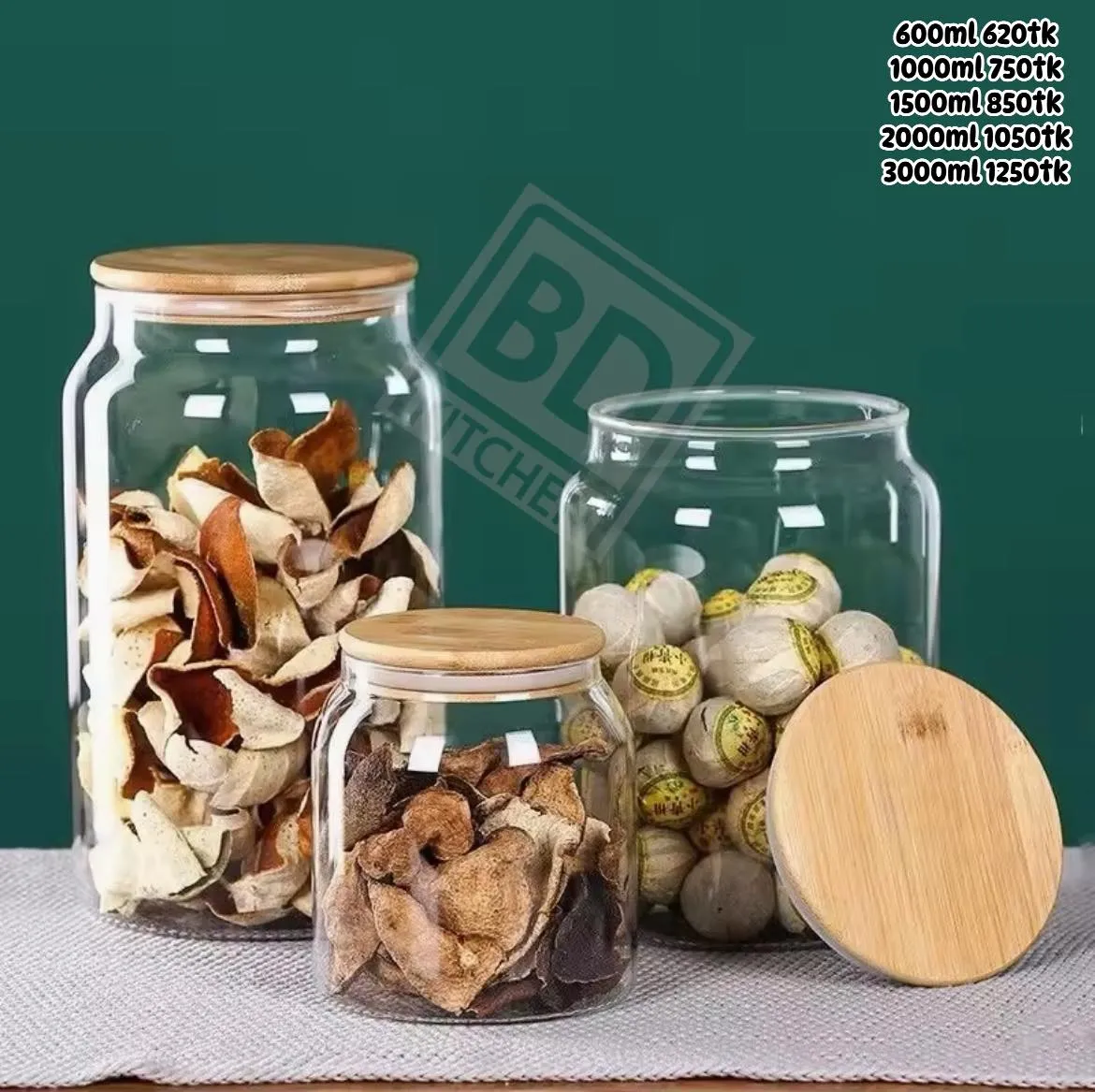 Round Big Size  Glass Jar with Wooden Lid
