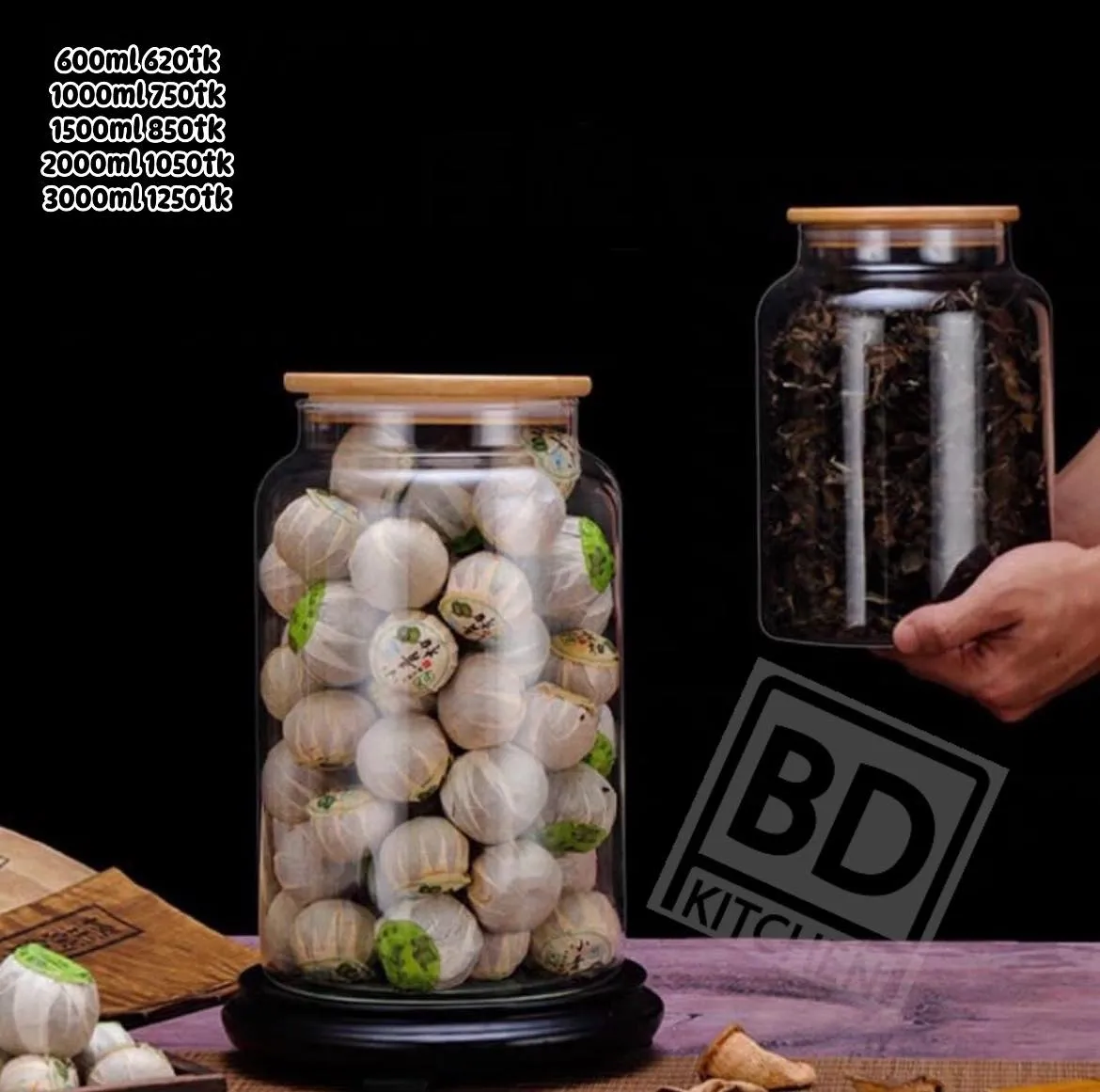 Round Big Size  Glass Jar with Wooden Lid