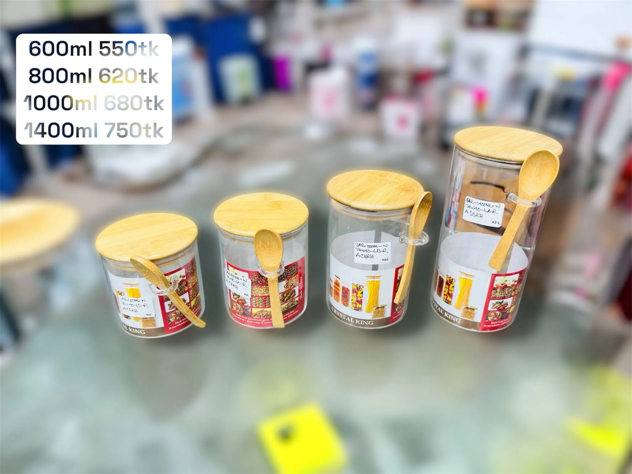 Round Desing Tempered Borosilicate Glass Food Spice Jar with Spoon