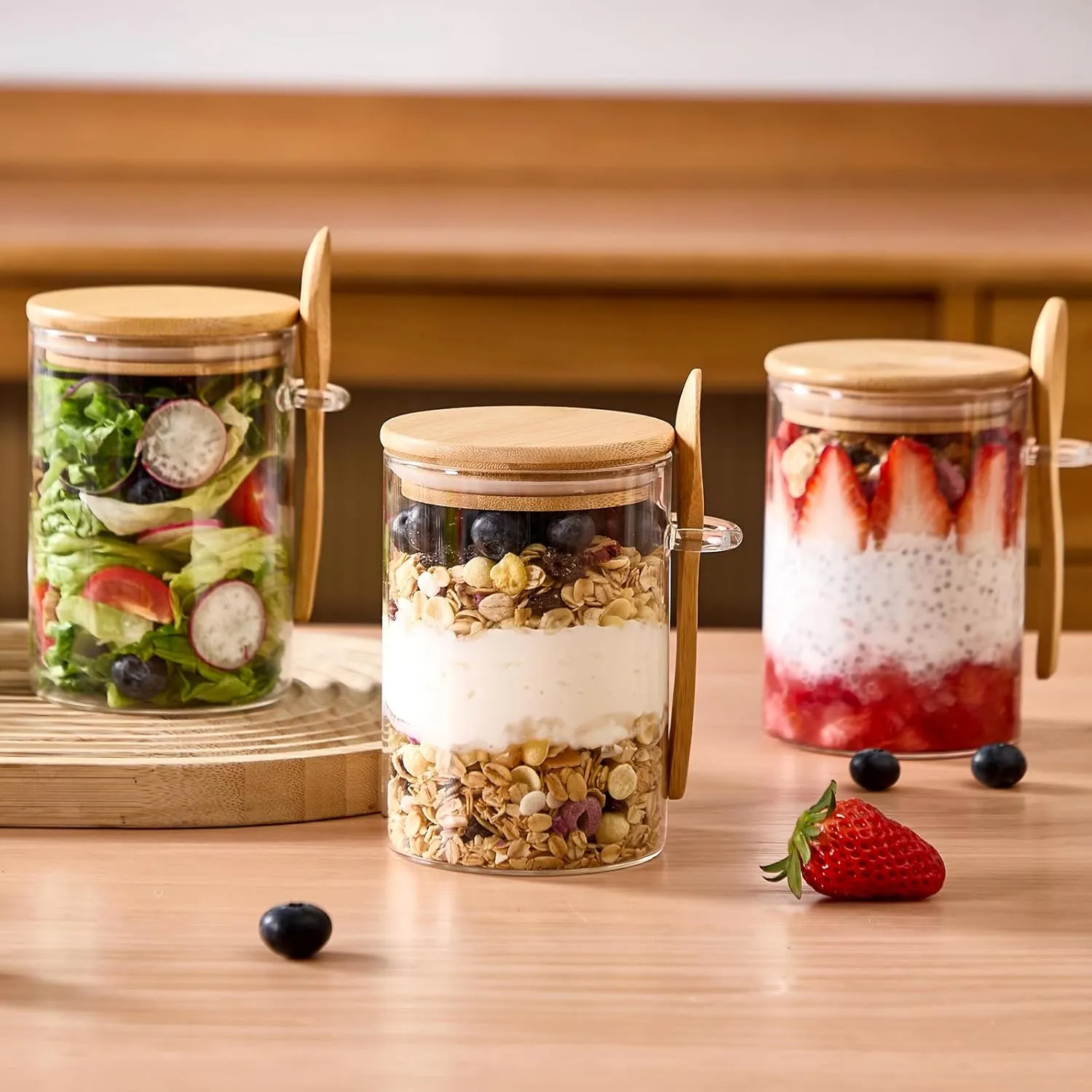 Round Desing Tempered Borosilicate Glass Food Spice Jar with Spoon - Image 4