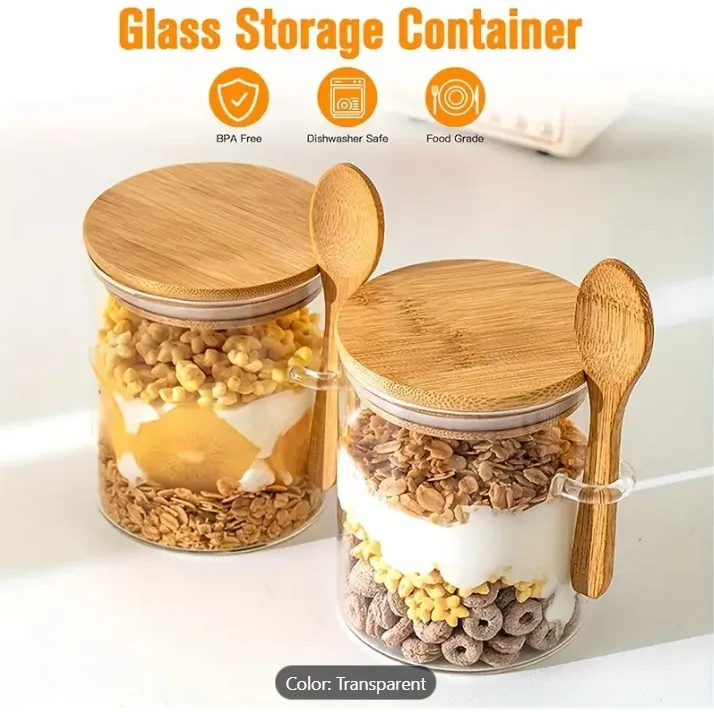 Round Desing Tempered Borosilicate Glass Food Spice Jar with Spoon - Image 5