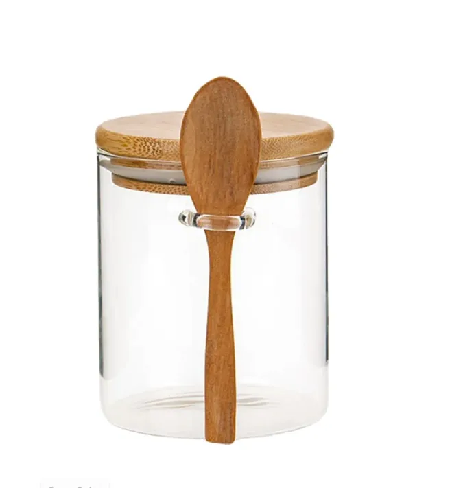 Round Desing Tempered Borosilicate Glass Food Spice Jar with Spoon - Image 3